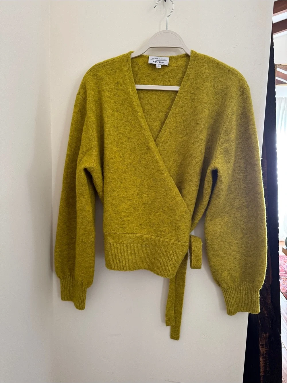 & Other Stories moss green/chartreuse Wrap Knit Cardigan, Medium